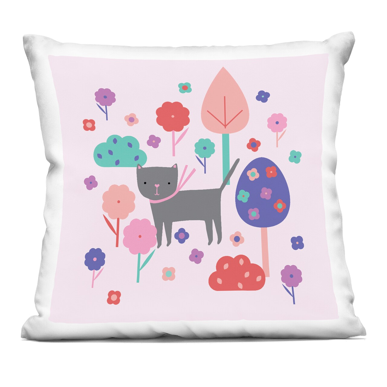 Stupell Industries Pastel Whimsical Cat & Trees Decorative Printed Pillow design by Sazerelli Designs, 18 x 7 x 18